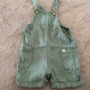 Kids Cotton Gauze Sage Green Overalls - Adjustable Straps